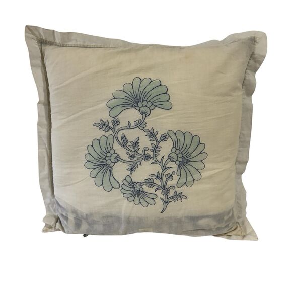 Soma Organic Cotton Pillow Hand Block Print Throw Blue White Boho Ethnic READ - Picture 2 of 13